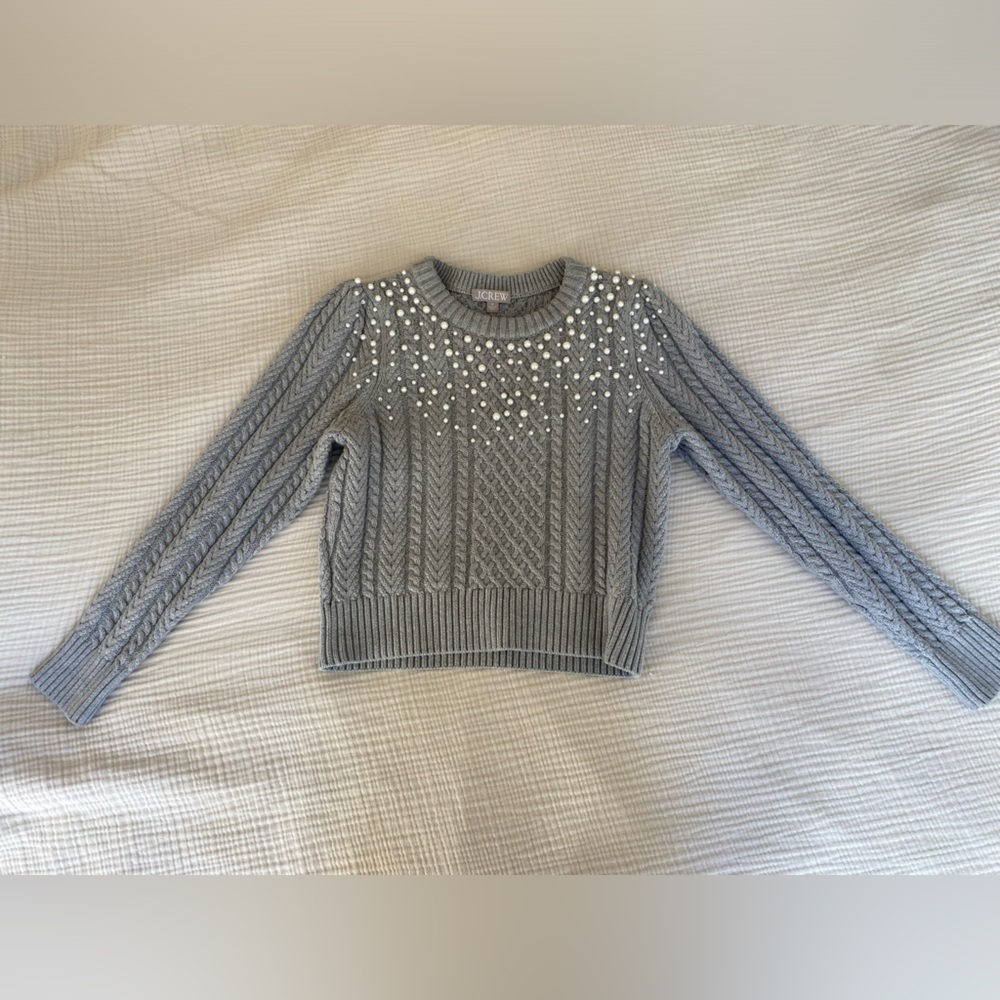 J. Crew Gray Cable Knit Sweater with Pearl Details. Perfect condition!